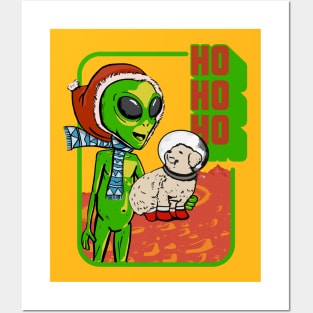 Aliens And Cute Dogs Celebrating Christmas Posters and Art